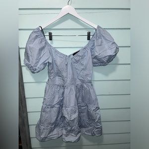 forever 21 mini puff sleeve baby blue flarred dress